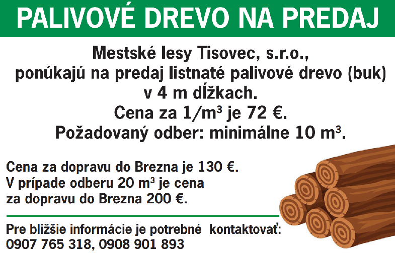 Predaj palivového dreva – Mestské lesy Tisovec